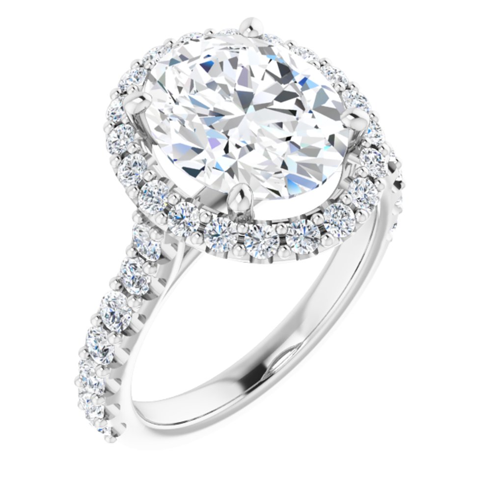14K White Gold 11x9 mm Oval 3/4 CTW Natural Diamond Semi-Set Engagement Ring