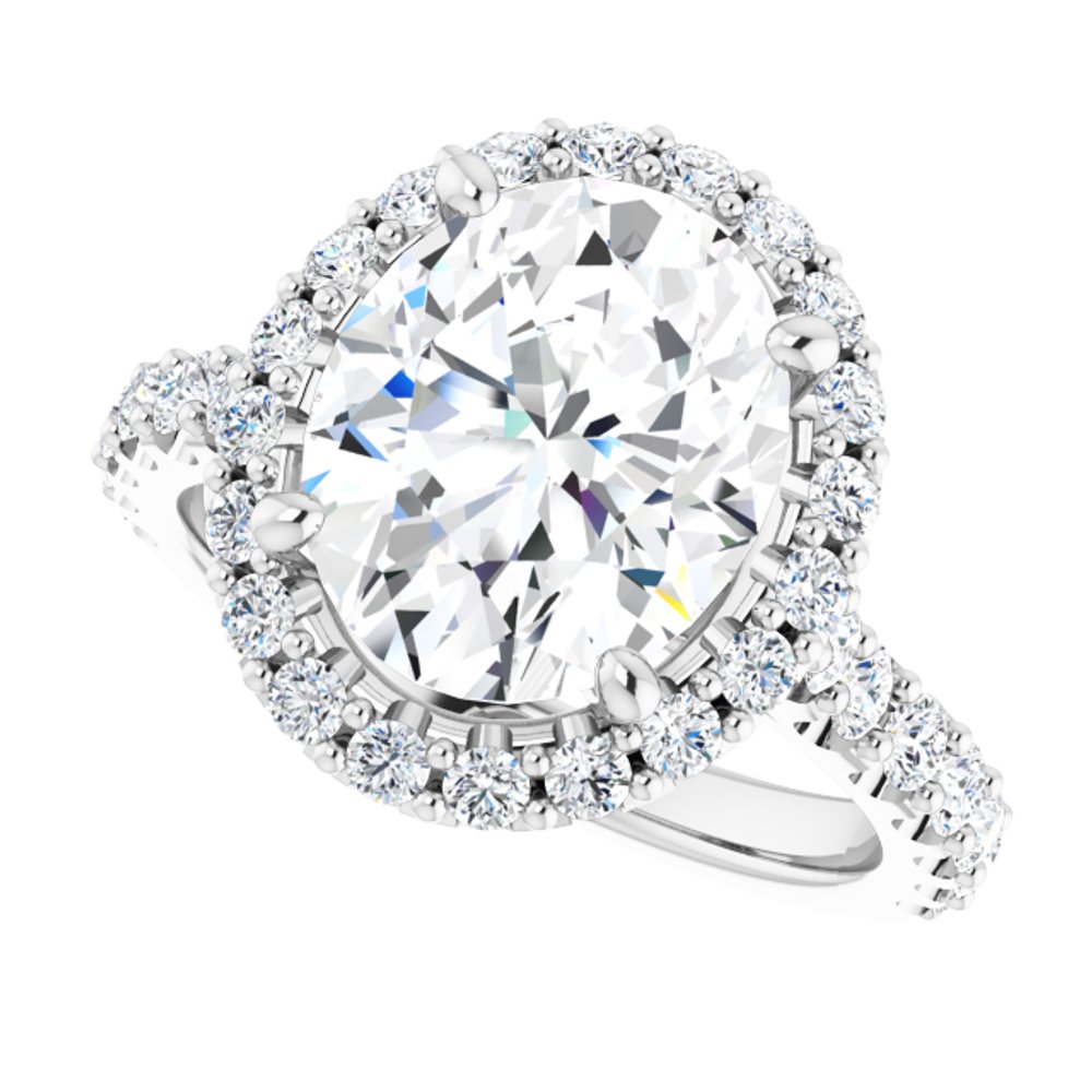 14K White Gold 11x9 mm Oval 3/4 CTW Natural Diamond Semi-Set Engagement Ring