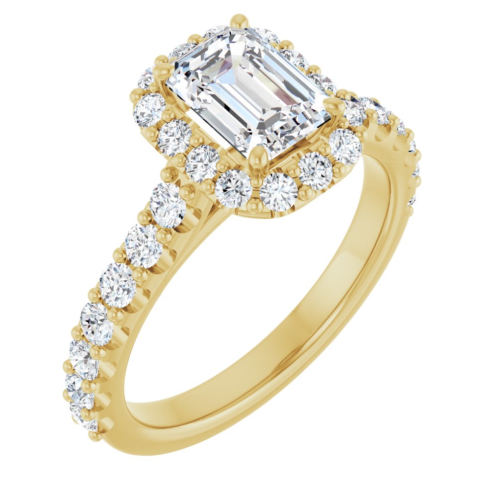 14K Yellow Gold 7x5 mm Emerald 5/8 CTW Natural Diamond Semi-Set Engagement Ring