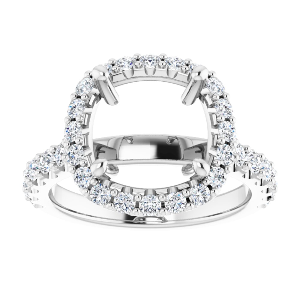 14K White Gold 9x9 mm Cushion 7/8 CTW Lab-Grown Diamond Semi-Set Engagement Ring