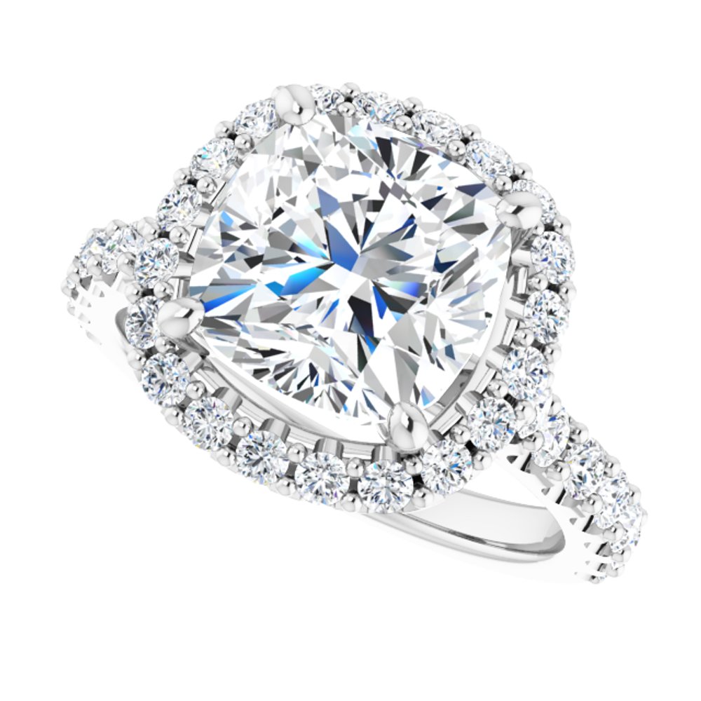 14K White Gold 9x9 mm Cushion 7/8 CTW Lab-Grown Diamond Semi-Set Engagement Ring