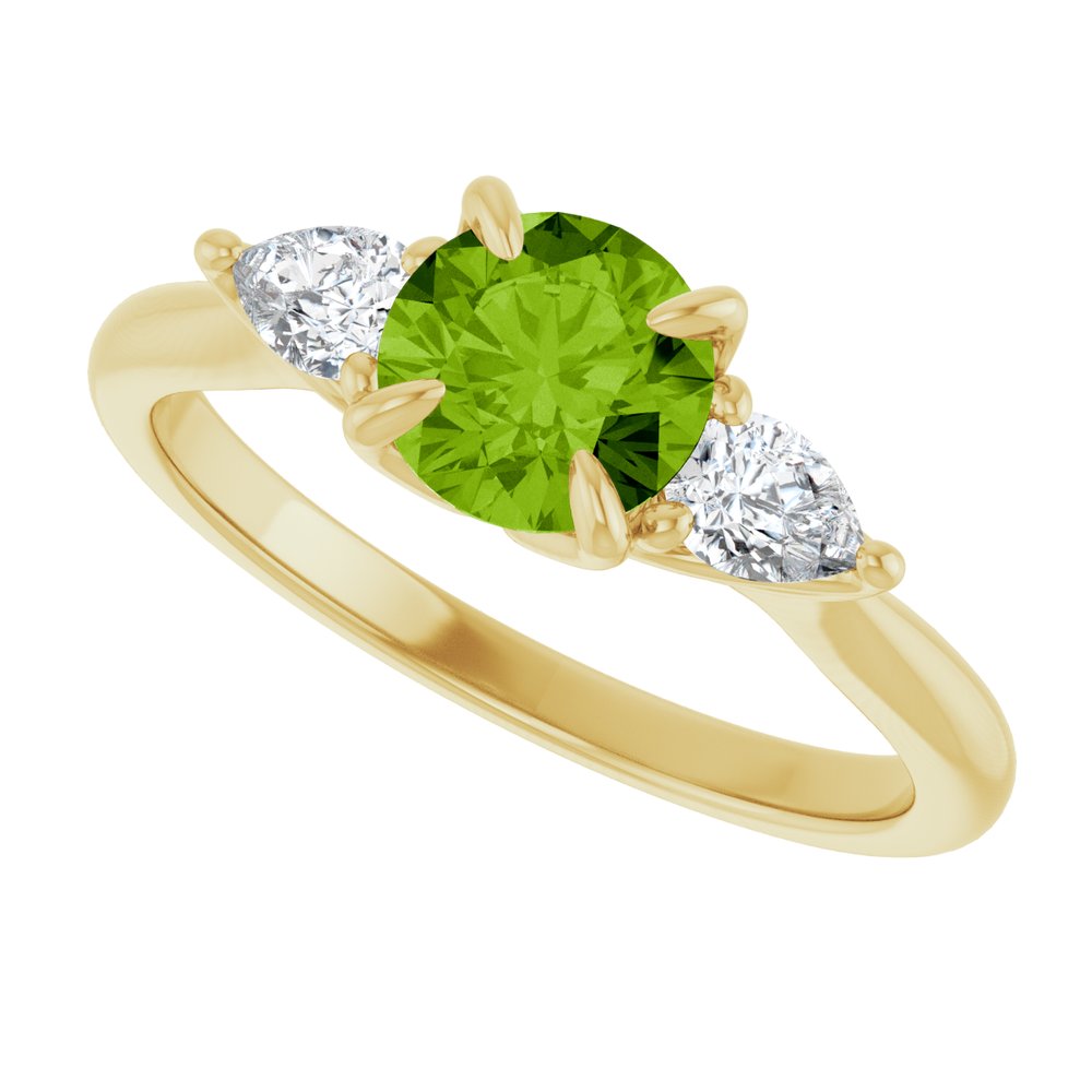 14K Yellow Gold Natural Peridot & 1/4 CTW Natural Diamond Ring