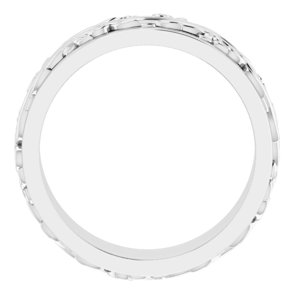 10K White Gold 7 mm Floral Inlay Flat Band Size 9.5