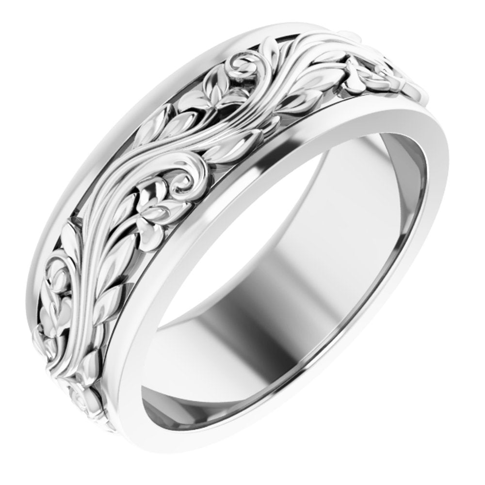 Sterling Silver 7 mm Floral Inlay Flat Band Size 8