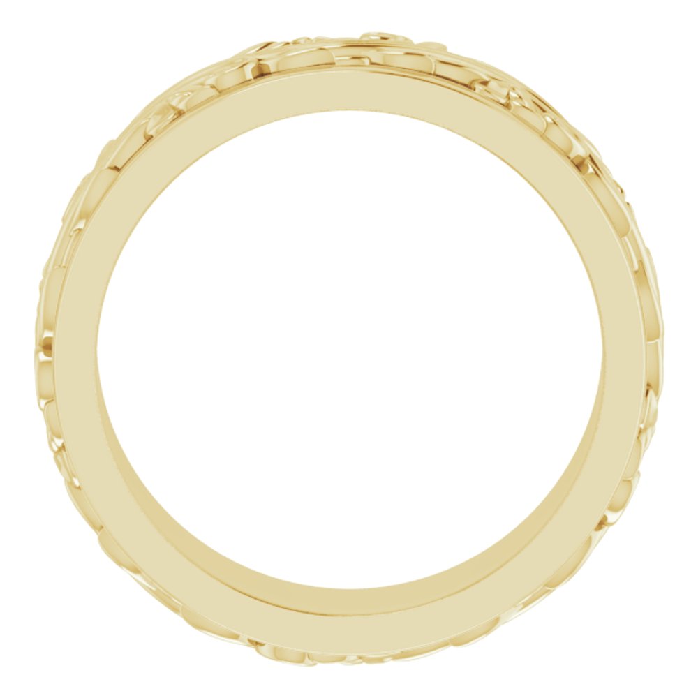 18K Yellow Gold 7 mm Floral Inlay Flat Band Size 8.5