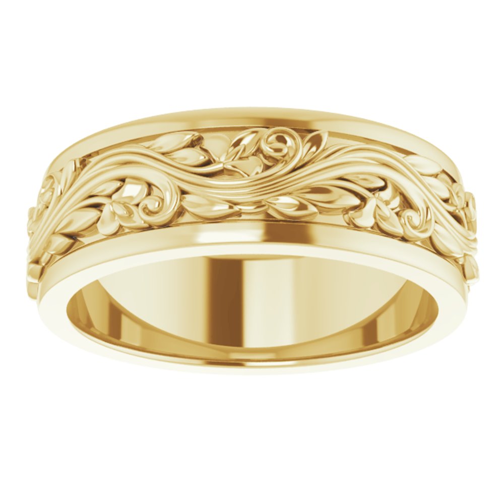 14K Yellow Gold 7 mm Floral Inlay Flat Band Size 9