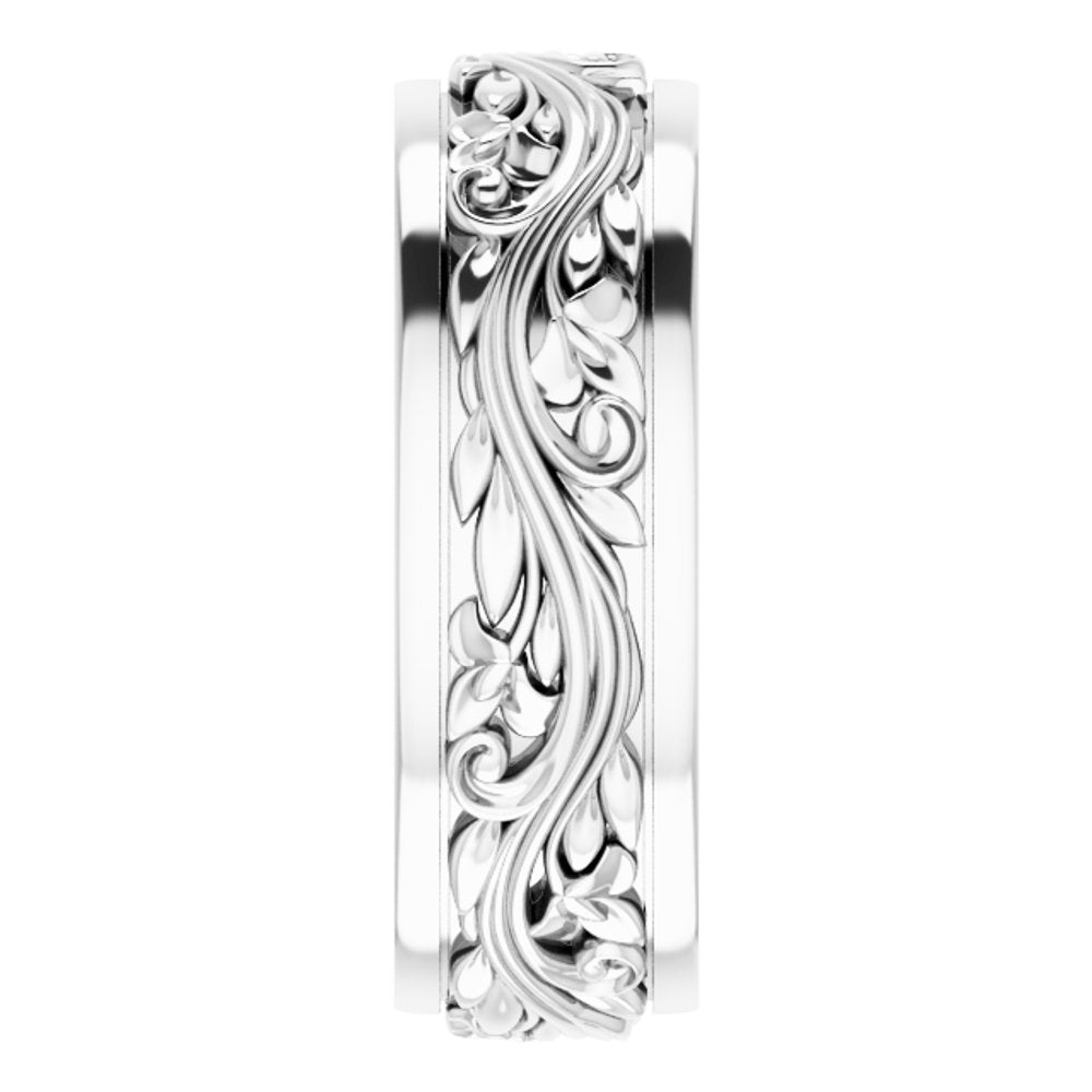 Sterling Silver 7 mm Floral Inlay Flat Band Size 8