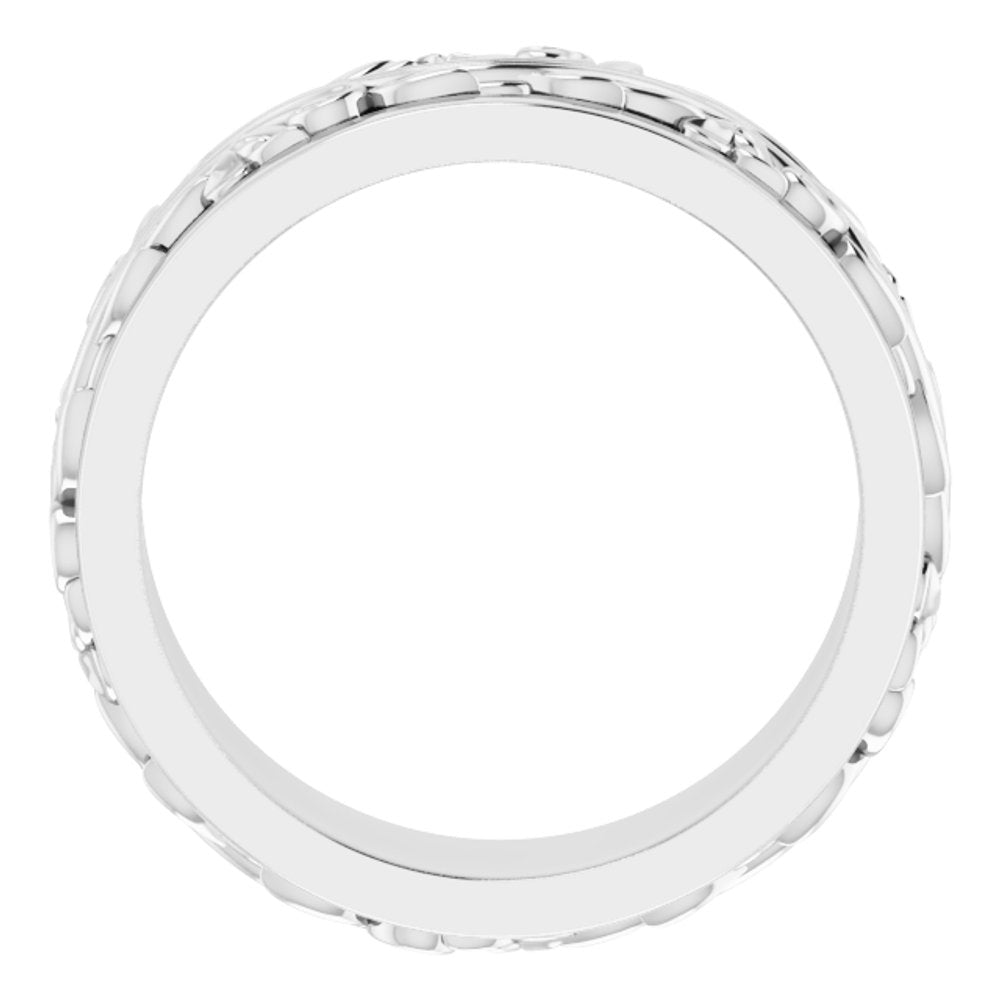 14K White 7 mm Floral Inlay Flat Band