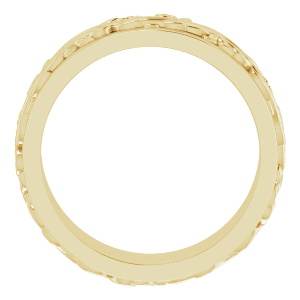 14K Yellow Gold 7 mm Floral Inlay Flat Band Size 9