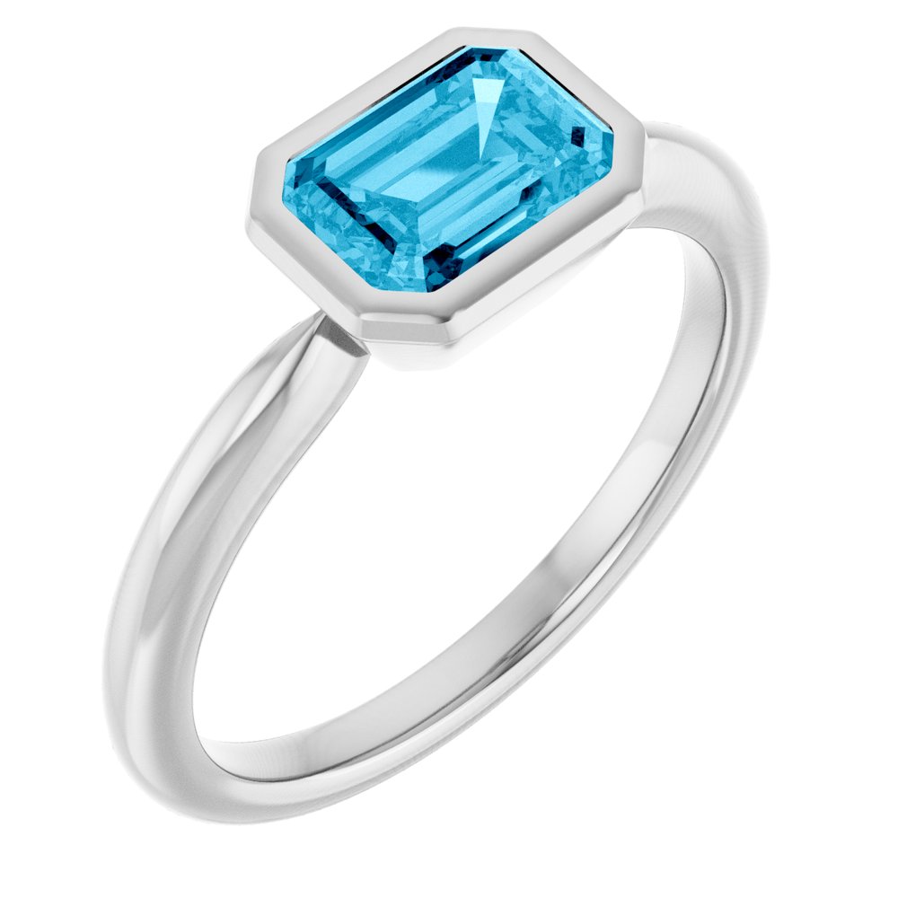 14K White Gold Natural Aquamarine Solitaire Ring
