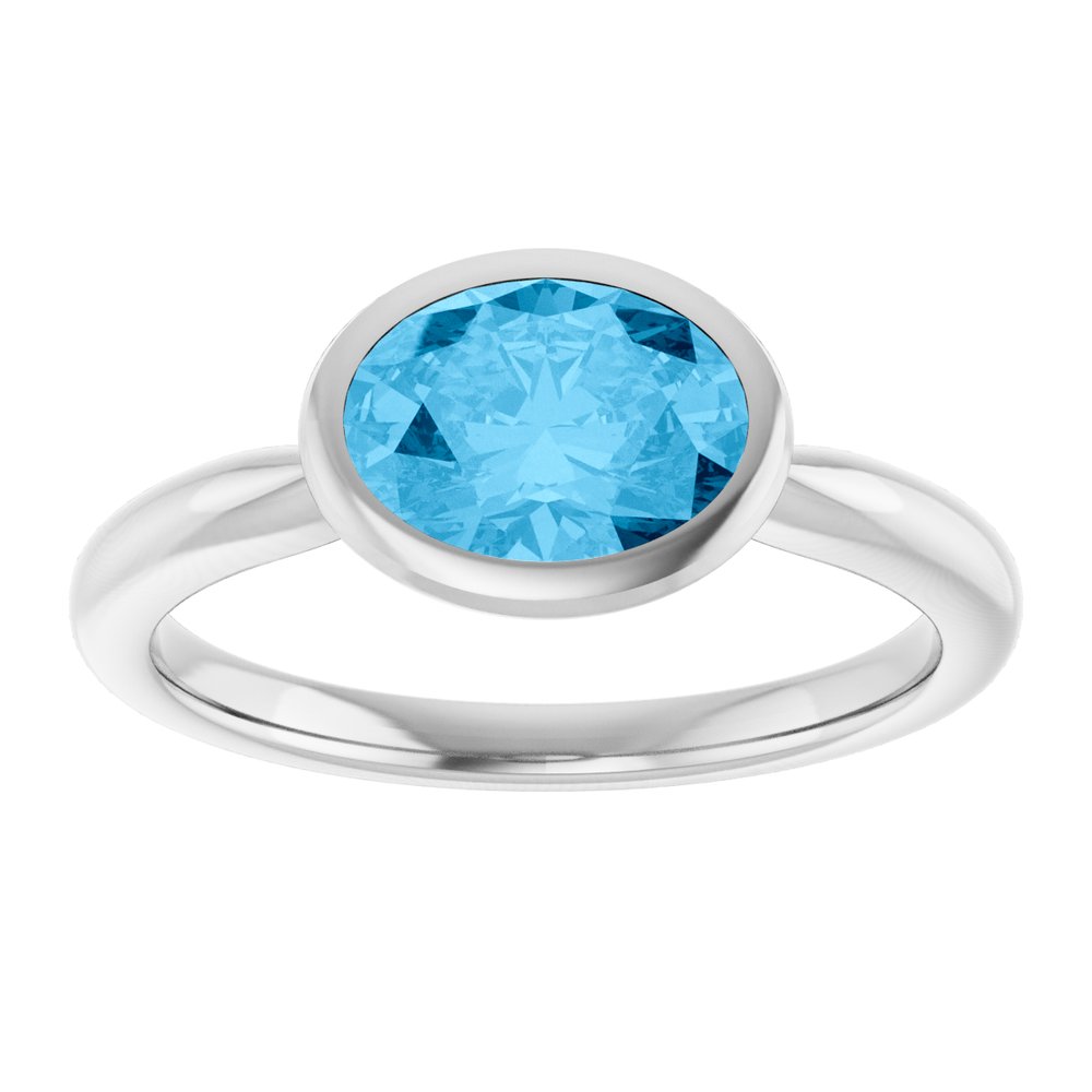 14K White Gold Natural Swiss Blue Topaz Ring