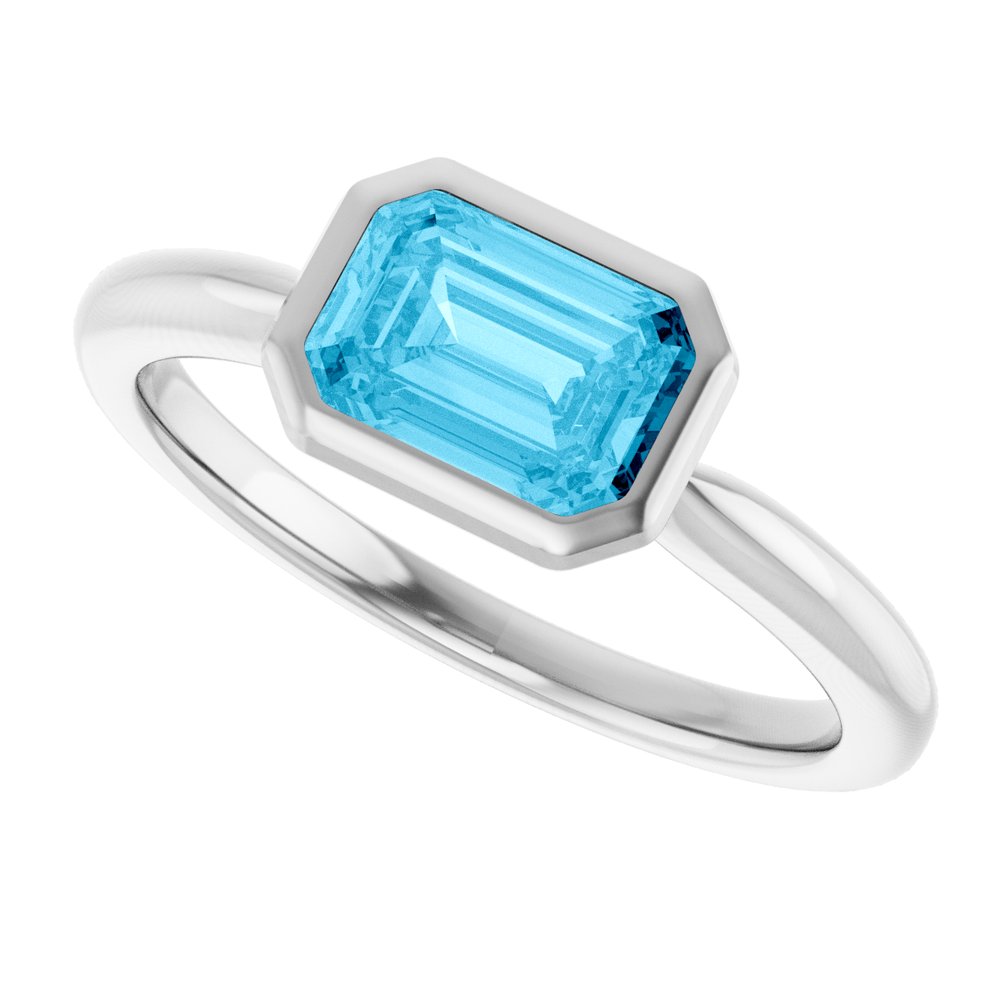 14K White Gold Natural Aquamarine Solitaire Ring