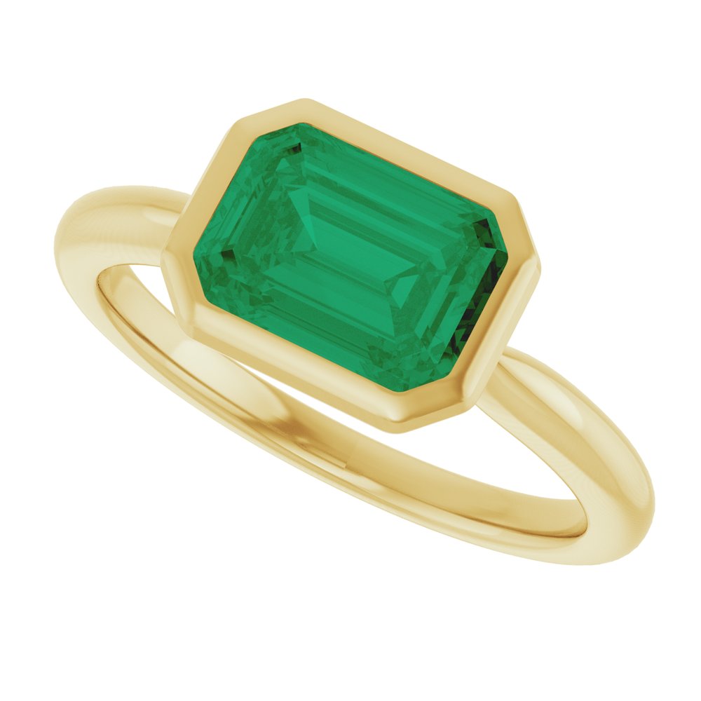 14K Yellow Gold Lab-Grown Emerald Solitaire Solitaire Ring