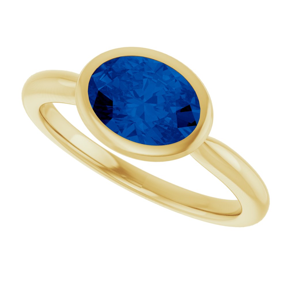 14K Yellow Gold Lab-Grown Blue Sapphire Solitaire Ring
