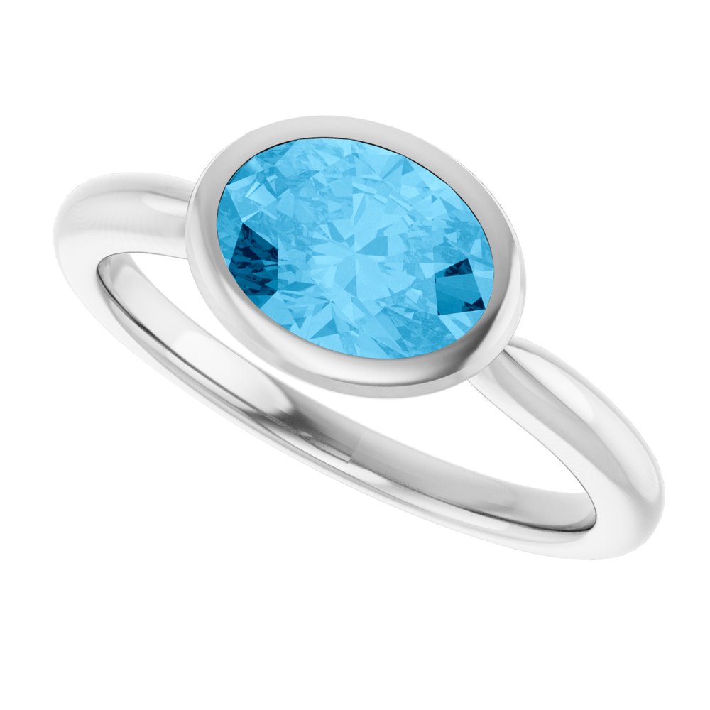 14K White Gold Natural Swiss Blue Topaz Ring