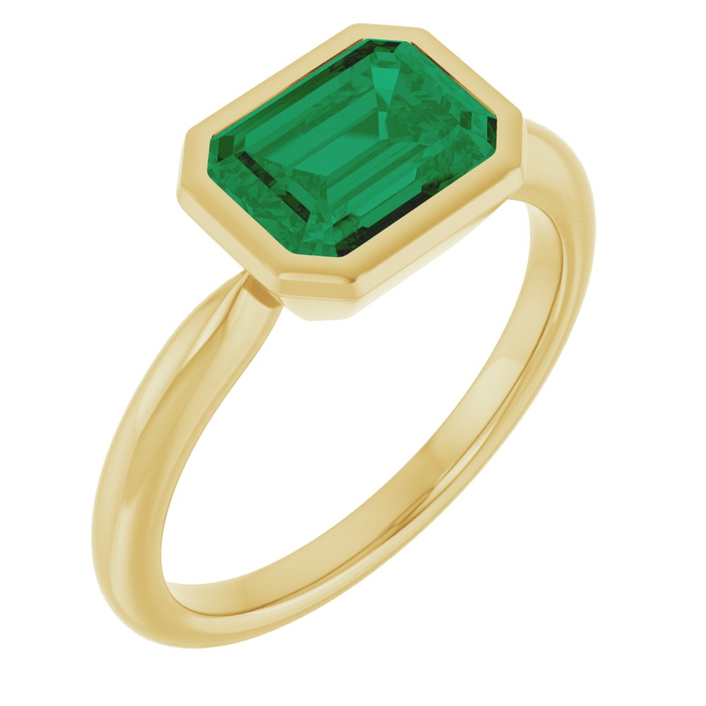 14K Yellow Gold Lab-Grown Emerald Solitaire Solitaire Ring