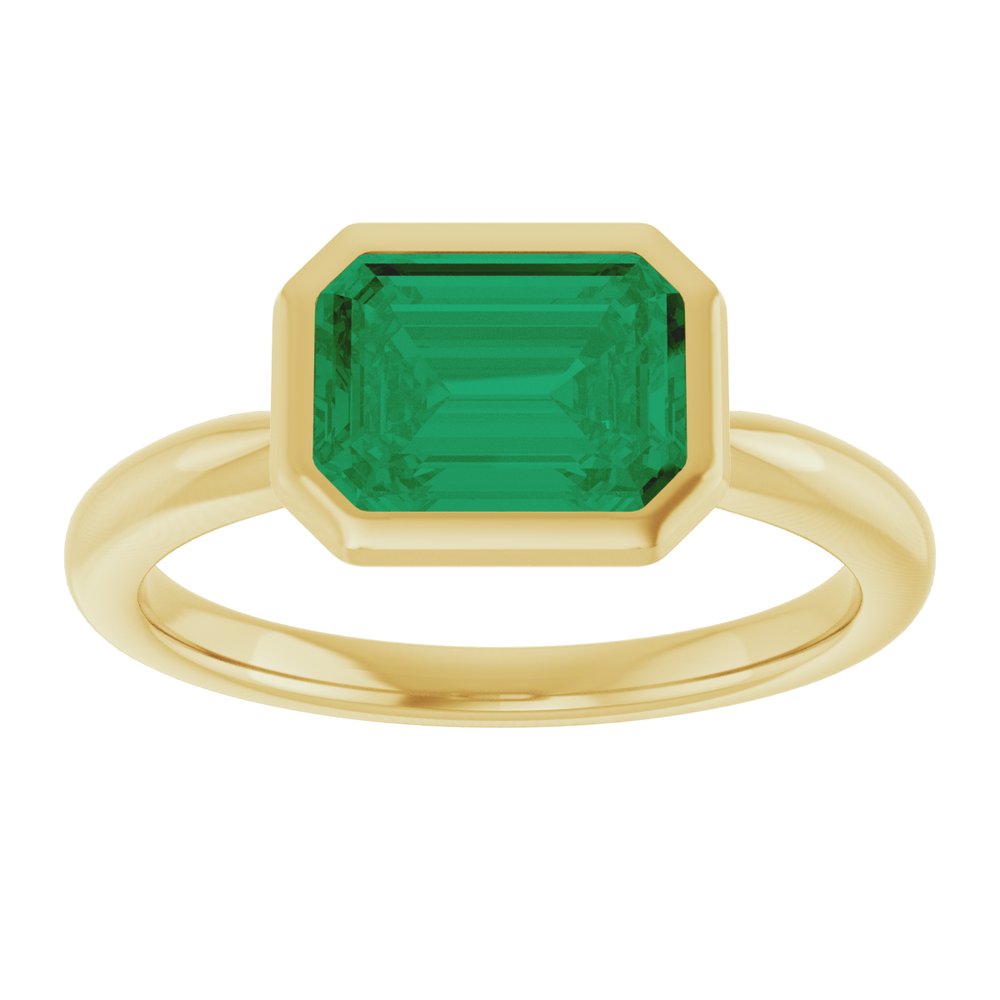 14K Yellow Gold Lab-Grown Emerald Solitaire Solitaire Ring