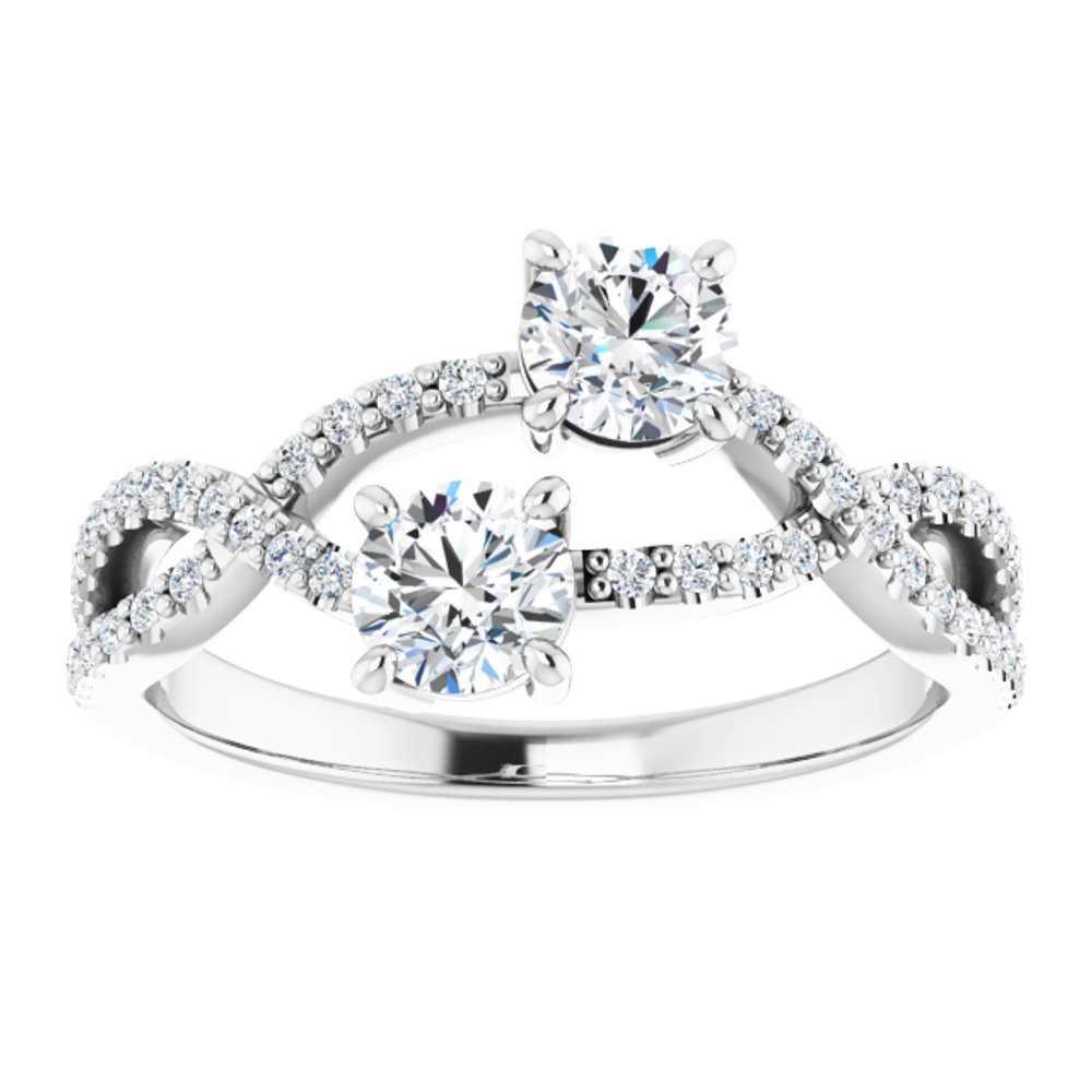 14K White Gold 4 mm Round 5/8 CTW Natural Diamond Two-Stone Ring