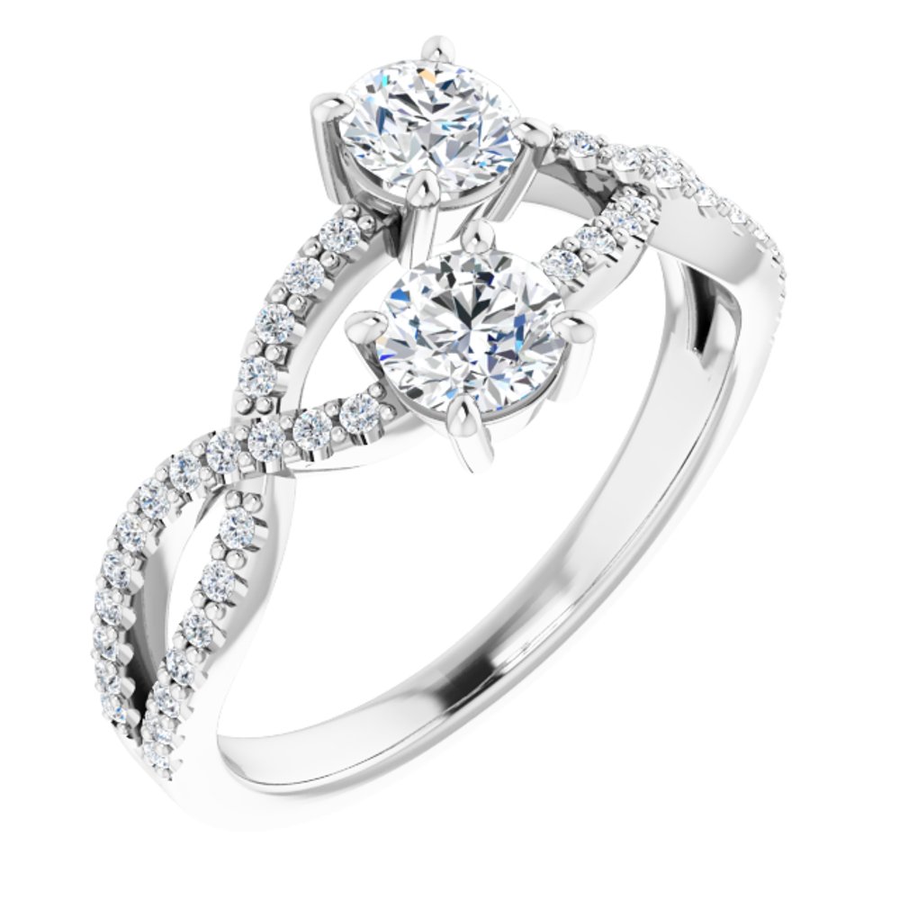 14K White Gold 4 mm Round 5/8 CTW Natural Diamond Two-Stone Ring