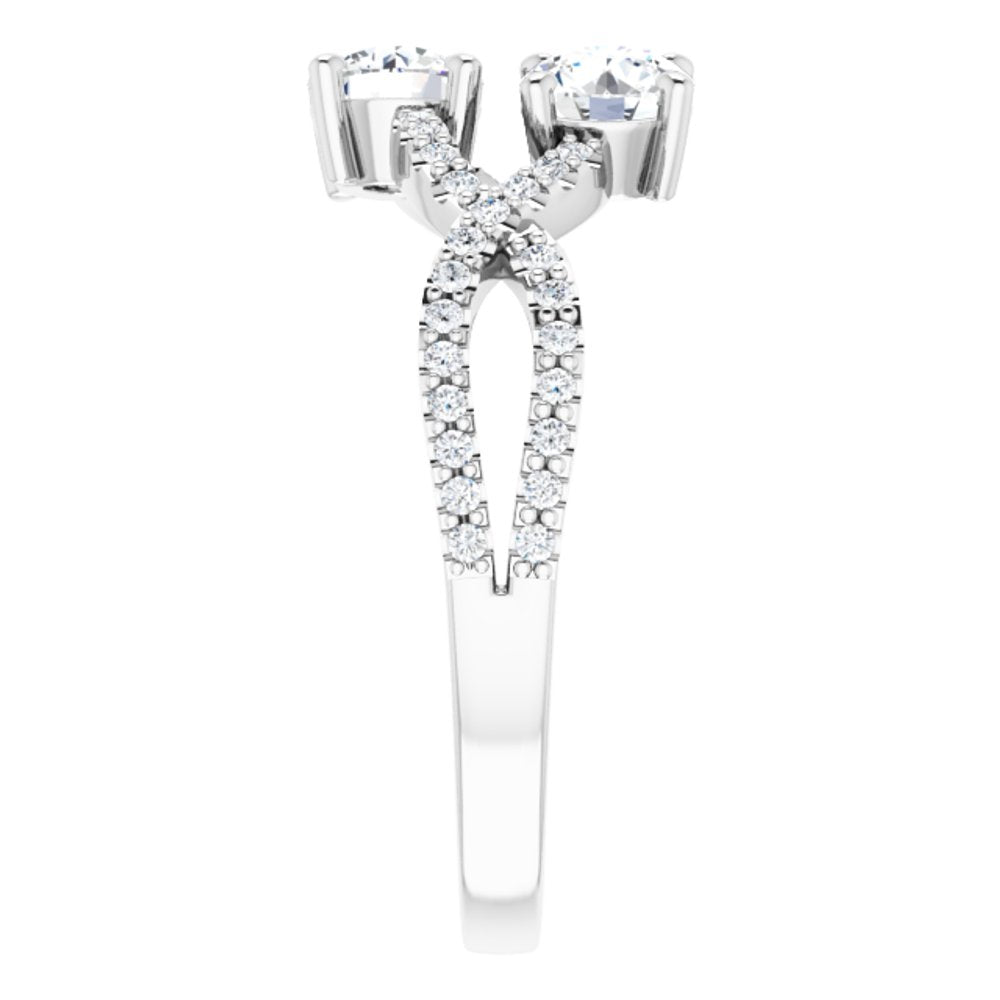14K White Gold 4 mm Round 5/8 CTW Natural Diamond Two-Stone Ring