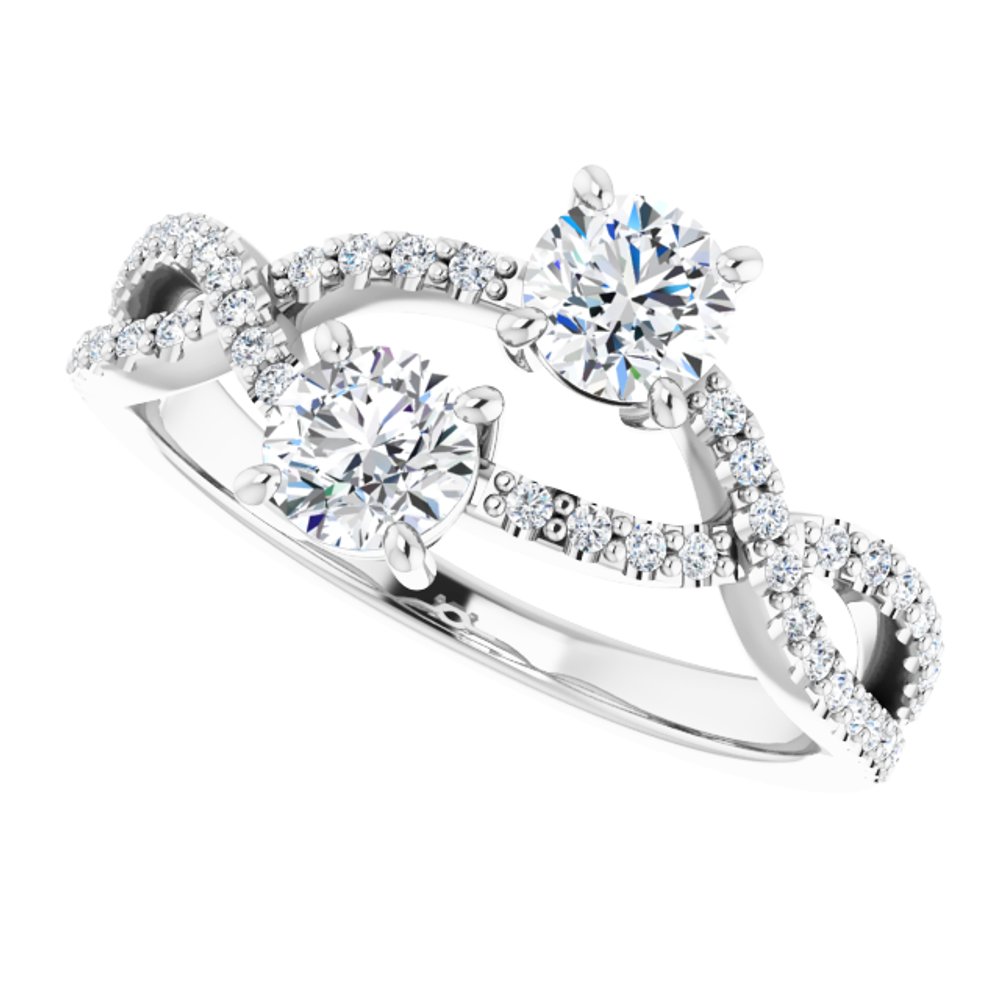 14K White Gold 4 mm Round 5/8 CTW Natural Diamond Two-Stone Ring