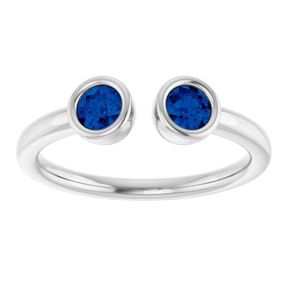 14K White Natural Blue Sapphire Two-Stone Ring