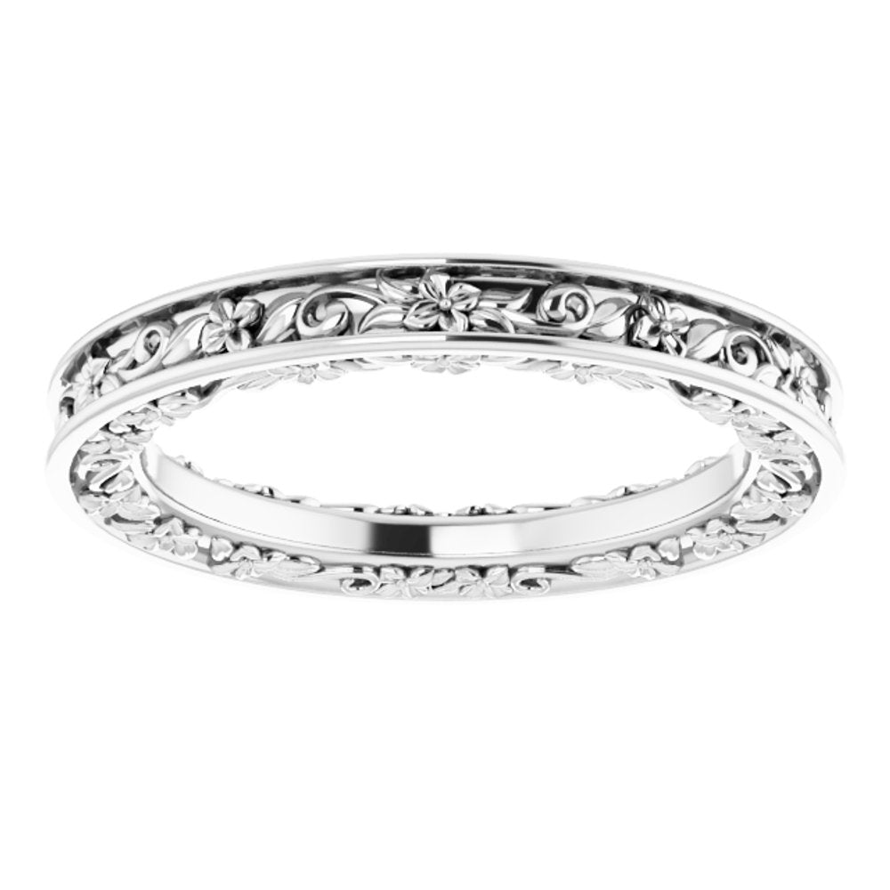 14K White 2.5 mm Floral Flat Band