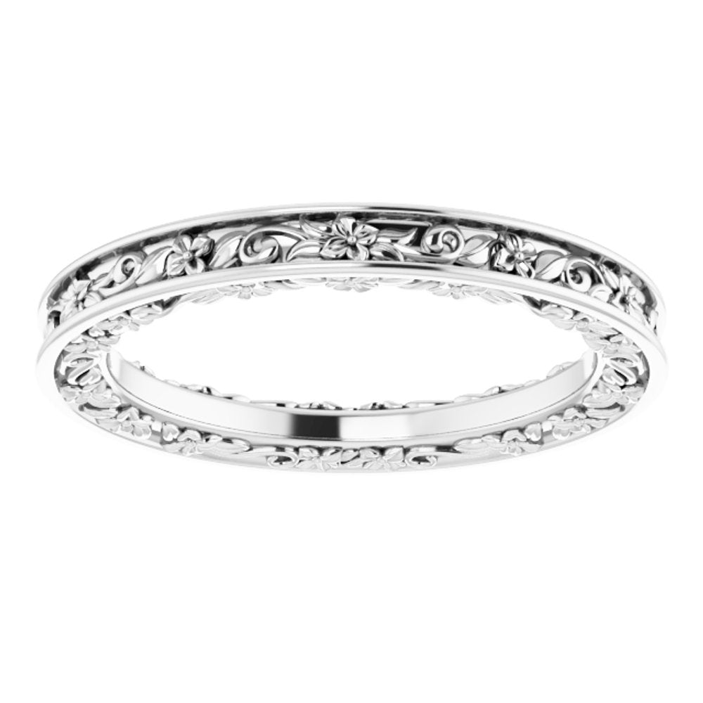 10K White Gold 2.5 mm Floral Flat Band Size 7