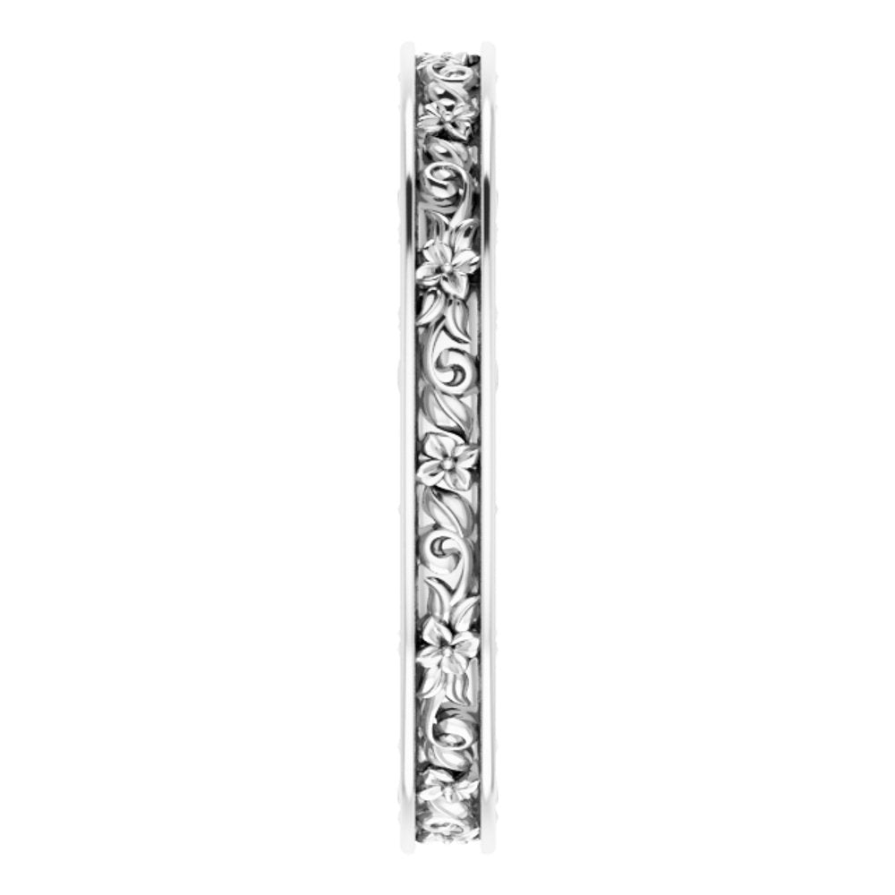 14K White Gold 2.5 mm Floral Flat Band Size 4.5