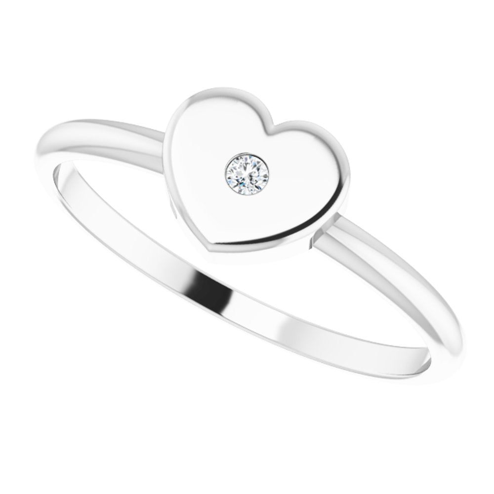 14K White Gold .01 CT Natural Diamond Youth Heart Ring