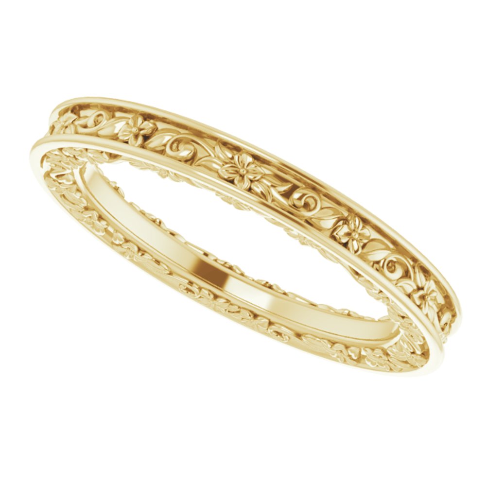 14K Yellow Gold 2.5 mm Floral Flat Band Size 6.5