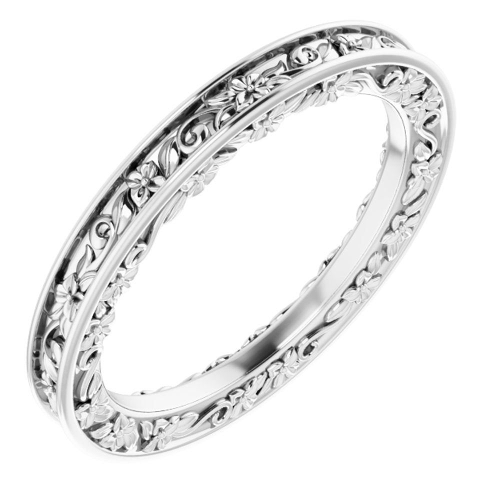 10K White Gold 2.5 mm Floral Flat Band Size 7