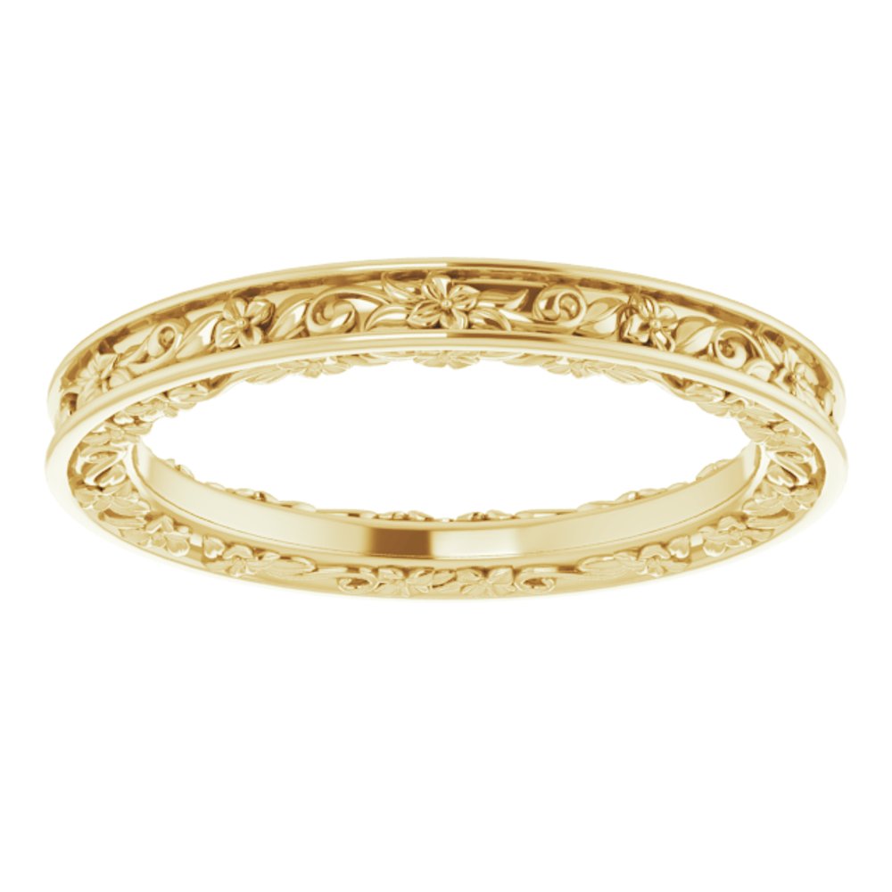 14K Yellow Gold 2.5 mm Floral Flat Band Size 7.5