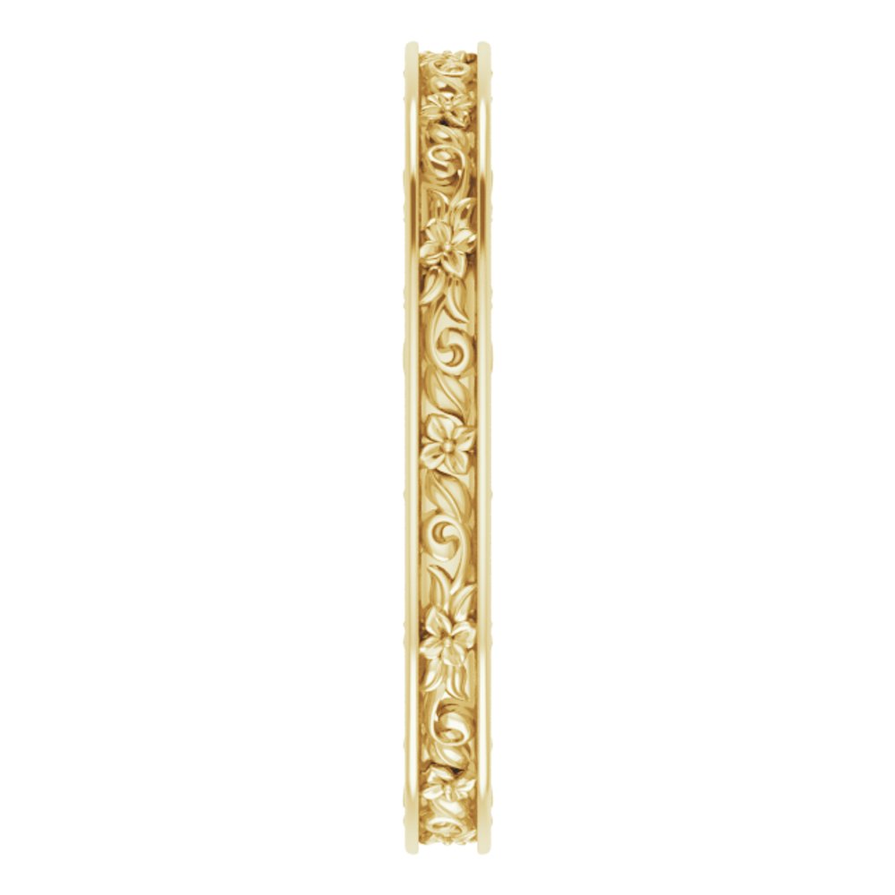 14K Yellow Gold 2.5 mm Floral Flat Band Size 7.5