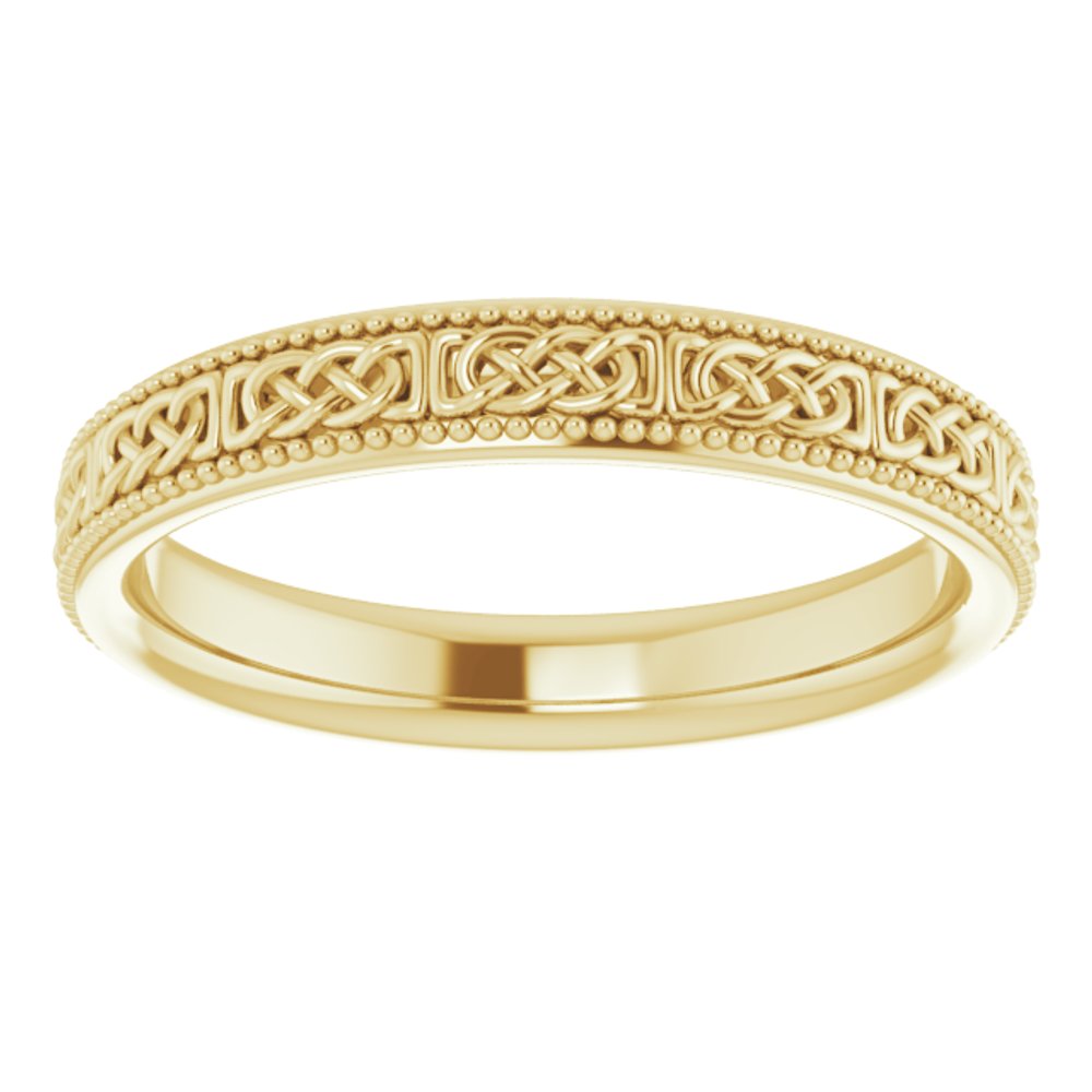 14K Yellow Gold 3 mm Milgrain Edge Celtic-Inspired Flat Band Size 4.5