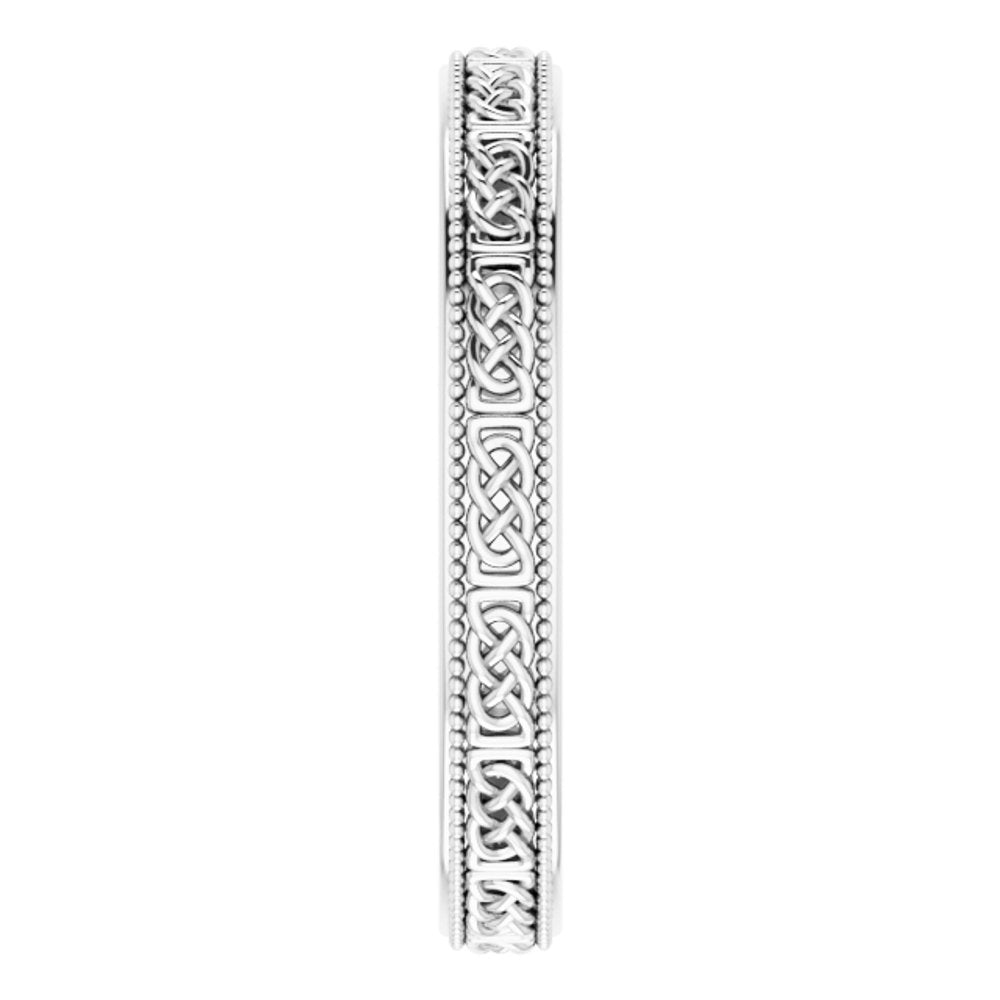 Sterling Silver 3 mm Milgrain Edge Celtic-Inspired Flat Band Size 8
