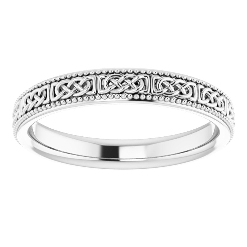 Sterling Silver 3 mm Milgrain Edge Celtic-Inspired Flat Band