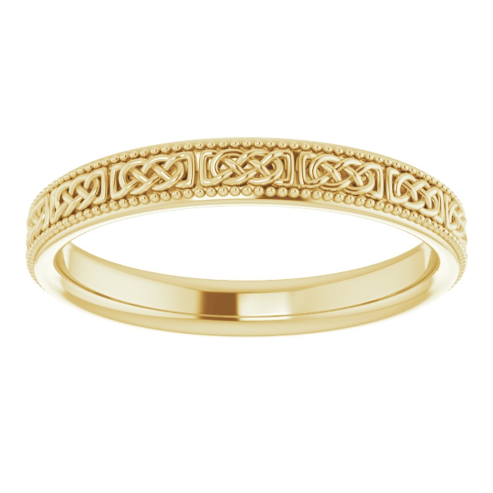14K Yellow Gold 3 mm Milgrain Edge Celtic-Inspired Flat Band Size 6.5