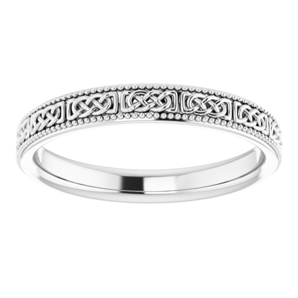 14K White 3 mm Milgrain Edge Celtic-Inspired Flat Band Size 6.5