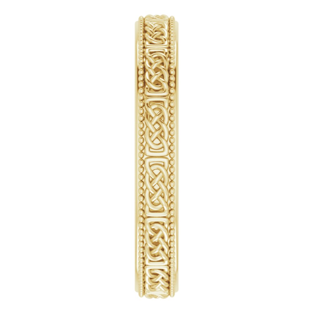 14K Yellow 3 mm Milgrain Edge Celtic-Inspired Flat Band