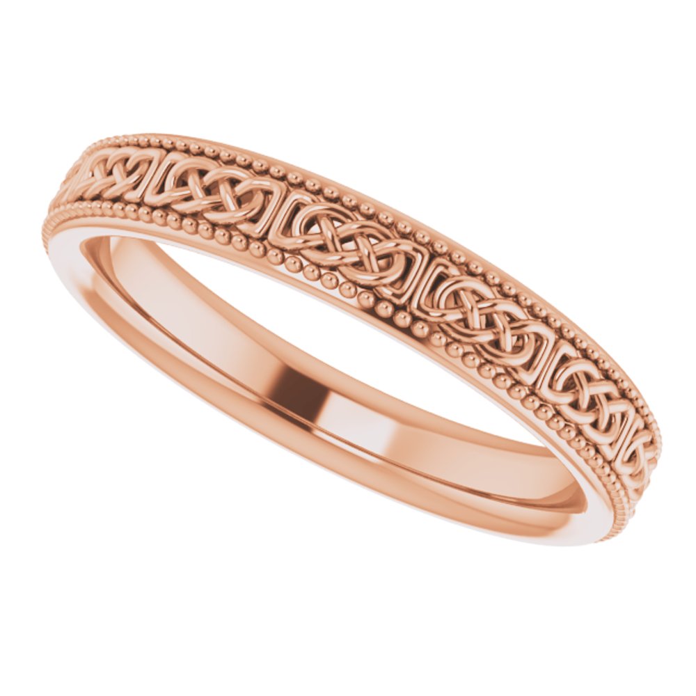 14K Rose 3 mm Milgrain Edge Celtic-Inspired Flat Band Size 4