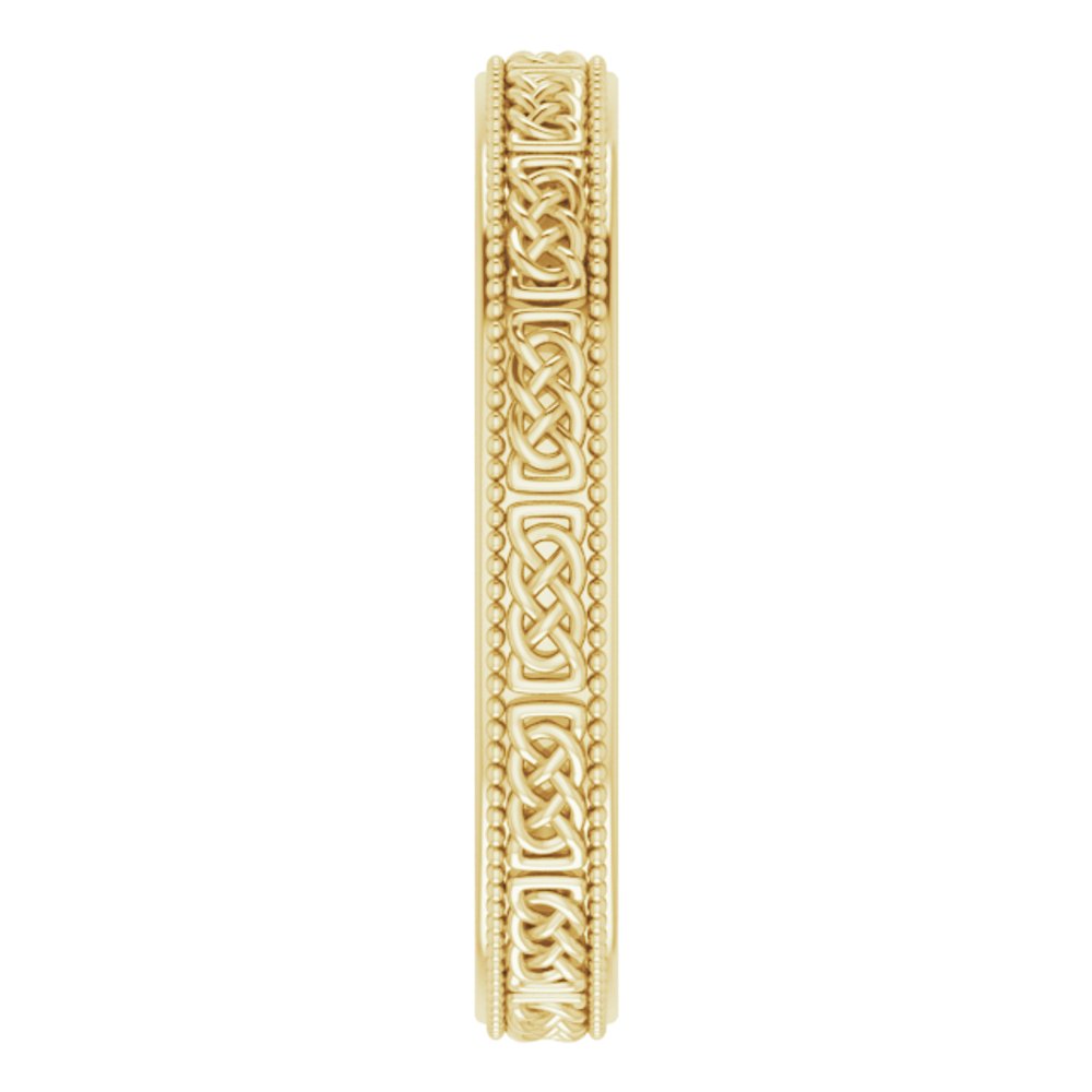 14K Yellow Gold 3 mm Milgrain Edge Celtic-Inspired Flat Band Size 6.5
