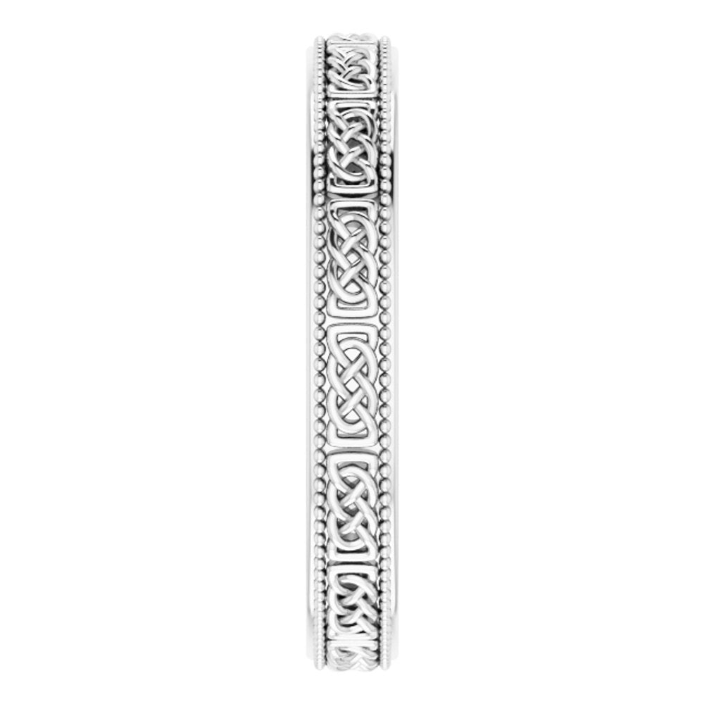 14K White 3 mm Milgrain Edge Celtic-Inspired Flat Band Size 6.5