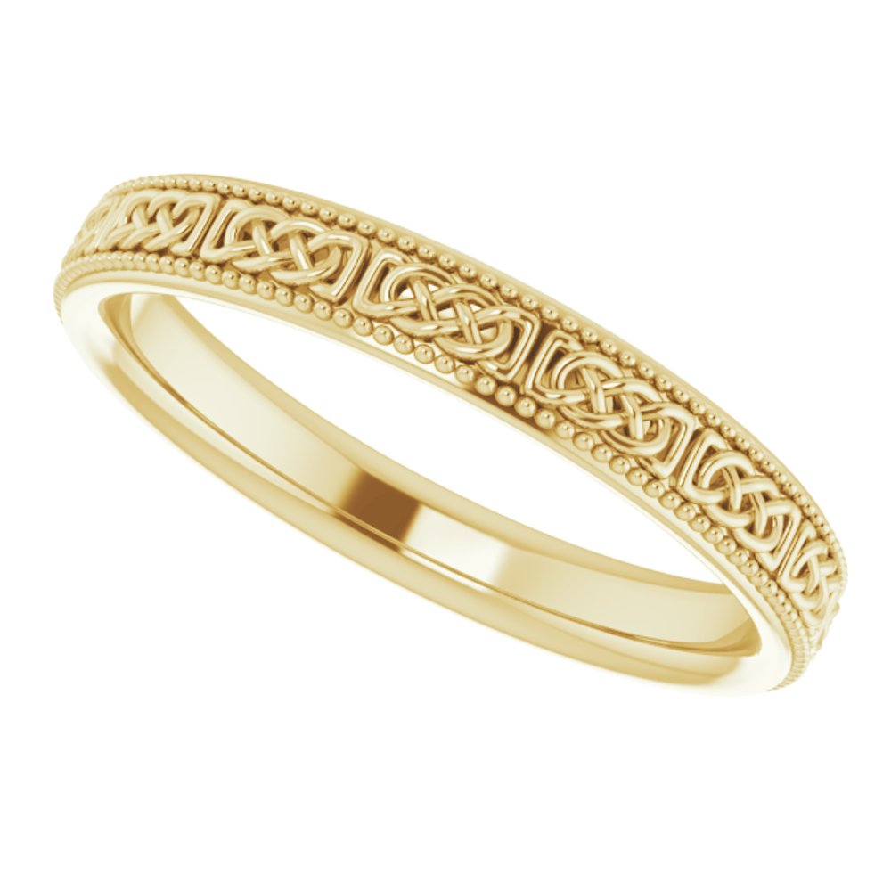 14K Yellow Gold 3 mm Milgrain Edge Celtic-Inspired Flat Band Size 6.5