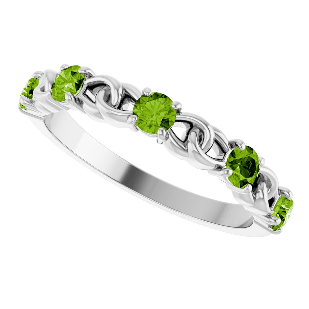 14K White Natural Peridot Stackable Ring