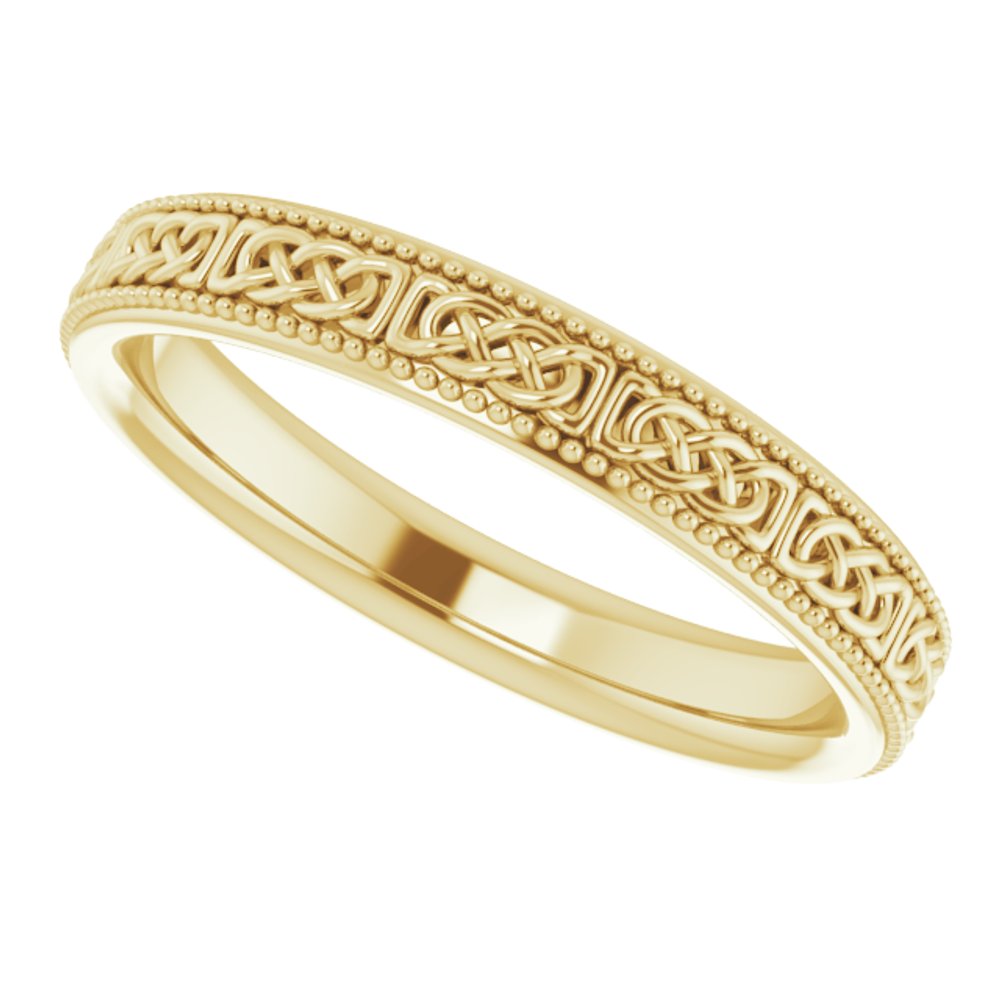 14K Yellow 3 mm Milgrain Edge Celtic-Inspired Flat Band