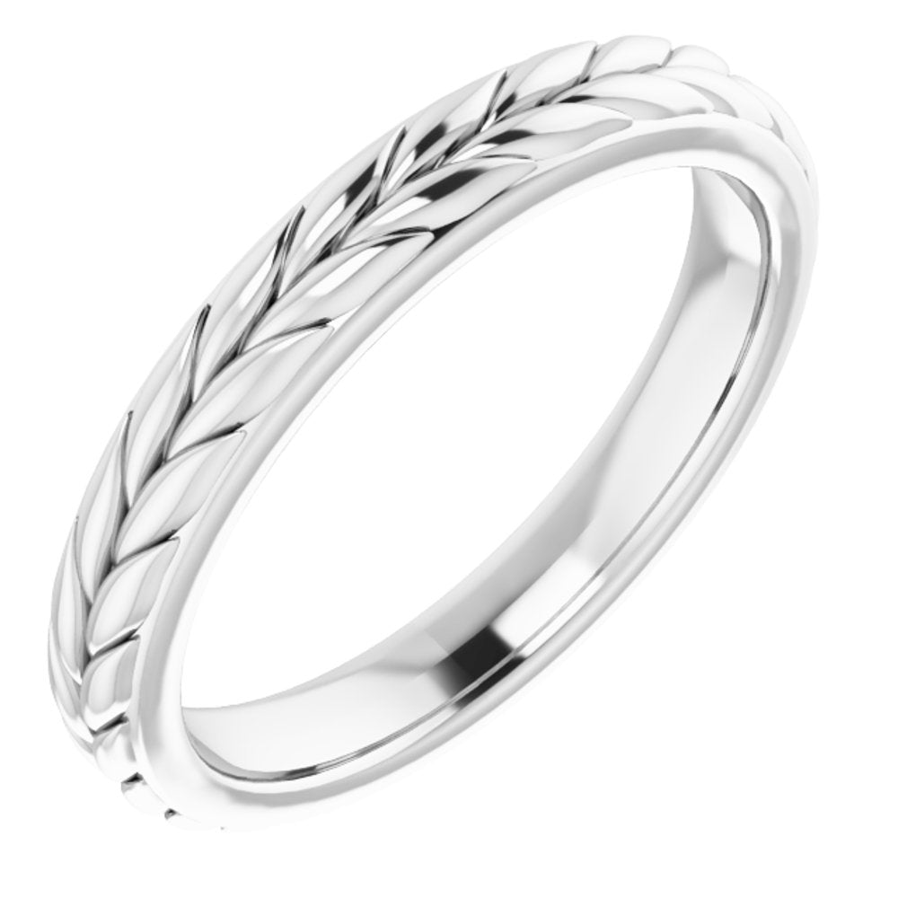 14K White Gold 3 mm Wheat Pattern Flat Band Size 5.5