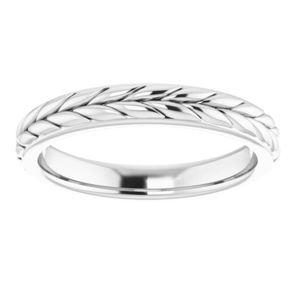 14K White Gold 3 mm Wheat Pattern Flat Band Size 5.5