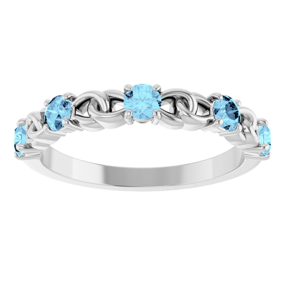 14K White Natural Aquamarine Stackable Ring
