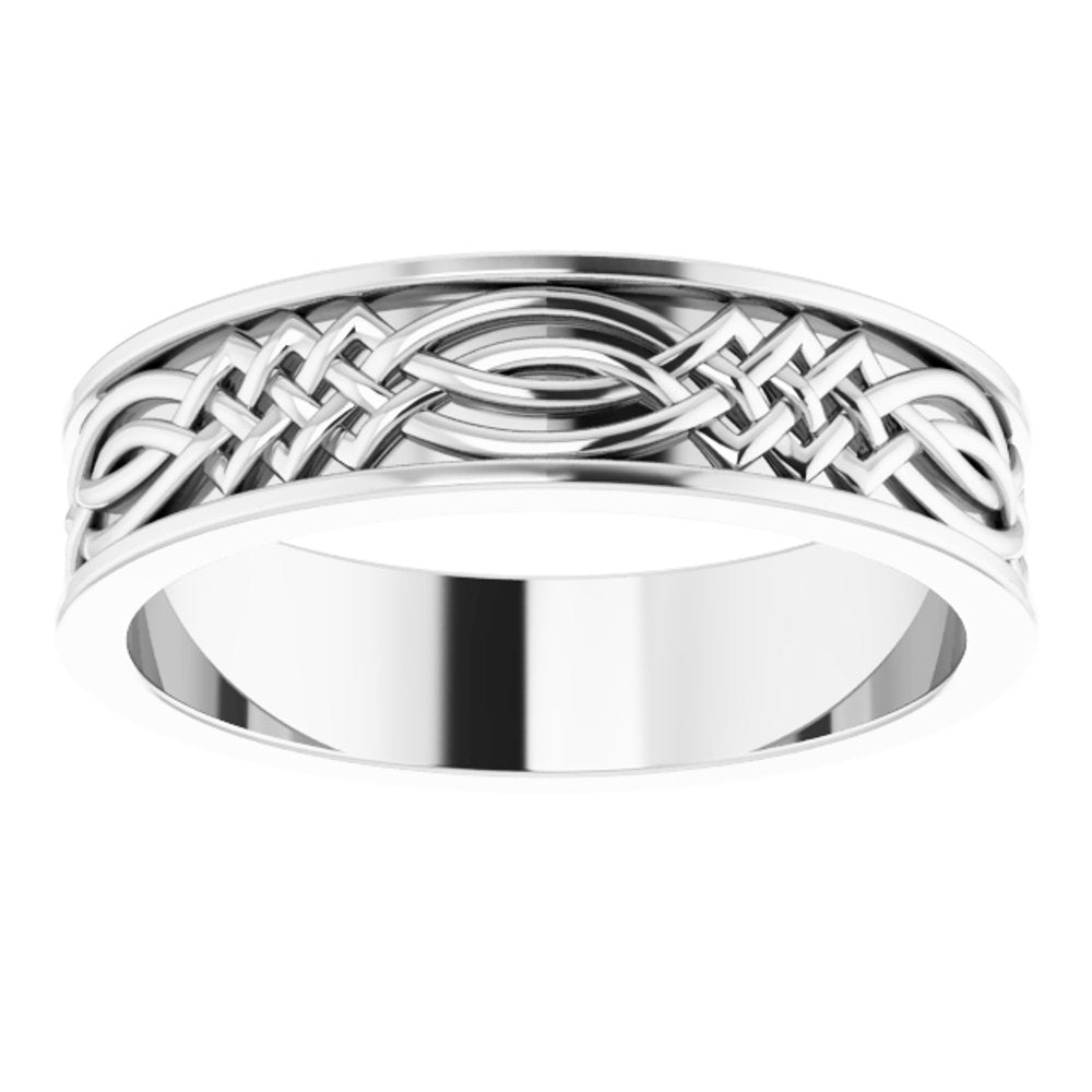 14K White Gold 6 mm Celtic-Inspired Inlay Flat Band Size 11.5